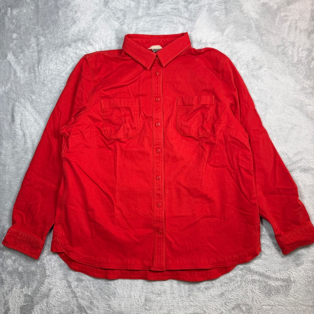 Duluth Trading Co Moleskin Button Up Shirt Womens XL Red Long Sleeve Workwear
